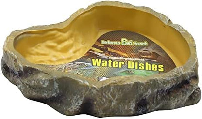 Reptile Water Dish,Resin Reptile Rock Food Feeder Bowl, Water and Food Bowl,Terrarium Decor for Leopard Gecko, Lizard,Spider,Turtle,Scorpion, Chameleon,Hermit Crabs (L, Yellow)