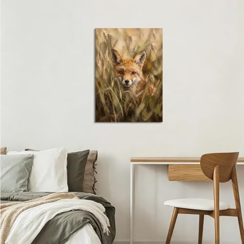 Red Fox Canvas Wall Art 12x16 Inch, Framed Wall Art for Living Room