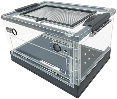 Large Portable Reptile Tank with Multi-Observation Perspective Foldable and Bottom Pulley, Ideal Habitat for Gecko, Frog, Spider and so on (Black)