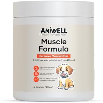 Muscle Formula for Dogs – Glucosamine Chondroitin & Green Lipped Mussel | Shilajit, Ashwagandha | Hip and Joint Supplement for Dogs Muscle Strength & Mobility | Dog Joint Supplement All Breeds