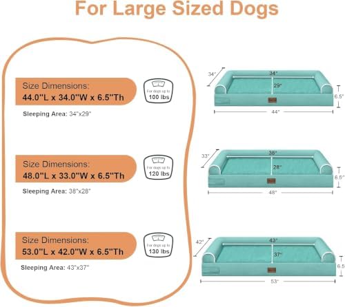 NANUYA Orthopedic Dog Bed for XX-Large Dogs, 44 x 34 Inch, Aqua Blue