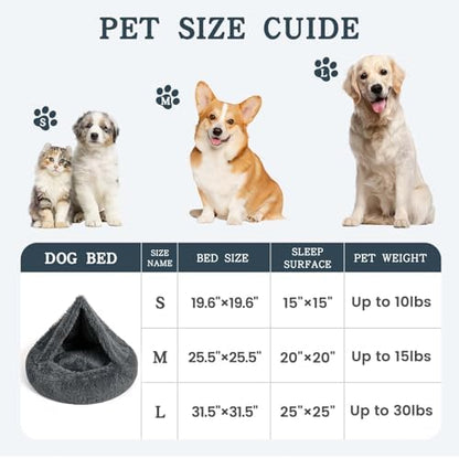 NOYAL Calming Donut Dog Bed, Hooded Cave with Blanket