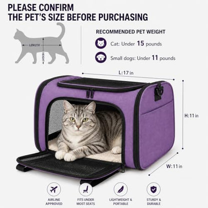 Pet Carrier for Cats and Small Dogs Up to 15 lb,Purple, Medium