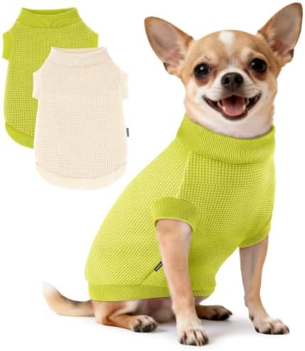 2 Pack Dog Shirt for Small Supplies Functional Waffle Dog Clothes Warm Soft Sweatshirt Outfit for Dogs Cats Pet Apparel