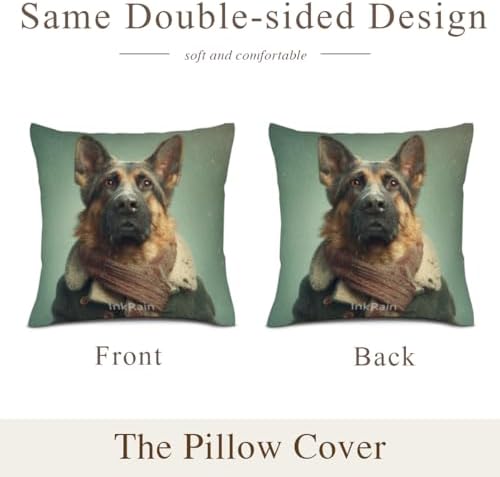 InkRain Winter Animal Cute German-Shorthaired-Pointer Pillow Cover 22x22 Inch Set of 2 Home Decor Decorative Cotton Linen Illustration Pillowcases for Living Room House Sofa