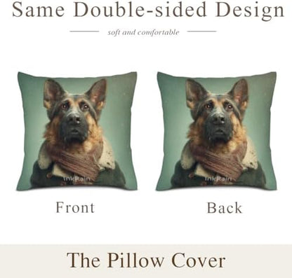 InkRain Winter Animal Cute German-Shorthaired-Pointer Pillow Cover 22x22 Inch Set of 2 Home Decor Decorative Cotton Linen Illustration Pillowcases for Living Room House Sofa