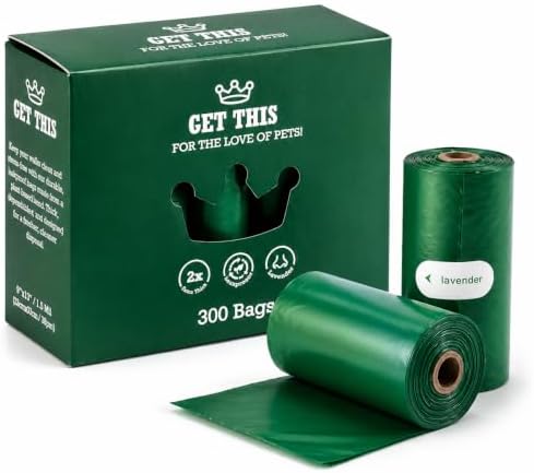 GET THIS Dog Poop Bag - 300 Dog Waste Bags, Lavender Scented, Leakproof & Odor-Trapping, Durable Waste Bags – 20 Rolls (15 Pet Poop Bagі Per Roll), 13x9" Environment-friendly Potty Bags