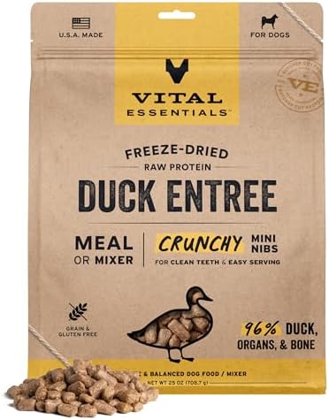Vital Essentials Freeze Dried Dog Food, Duck Mini Nibs, 25 oz Bag