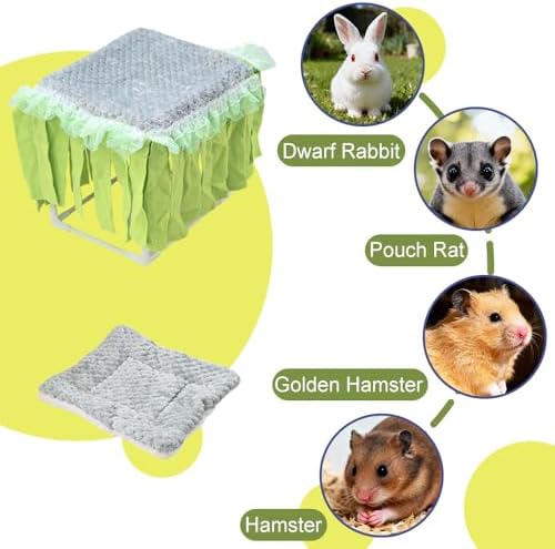 MiOYOOW Guinea Pig Hideout, Small Animal Sleeping Bed Hamster Hiding House with Fringe Curtain for Dwarf Rabbit Guinea Pigs Sugar Gliders Hamsters