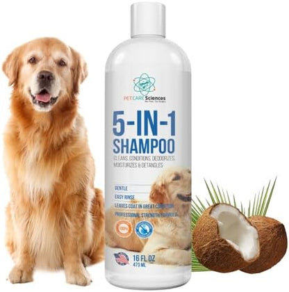 16 floz 5 in 1 Dog Shampoo for Itchy Skin - Sensitive Skin Dog Shampoo for Smelly Dogs - Dog Shampoos & Conditioners - Made in The USA