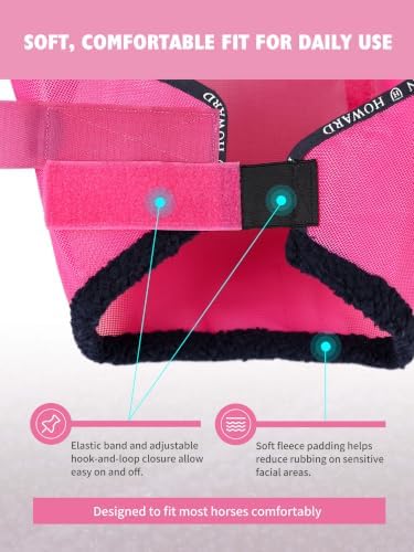 Harrison Howard Reinforced Horse Fly Mask with Mirror PVC Brow Support, Enhanced Eye Space, UV Protection Magenta L