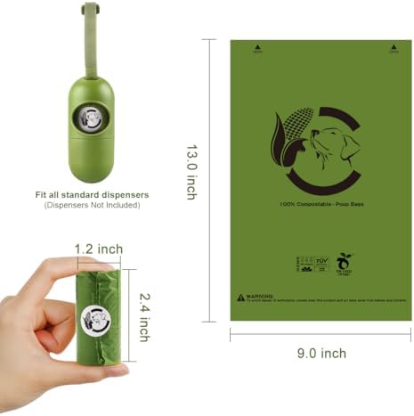 Certified Home Compostable Dog Poop Bags, 270 Plant Based Bags (18 Rolls)