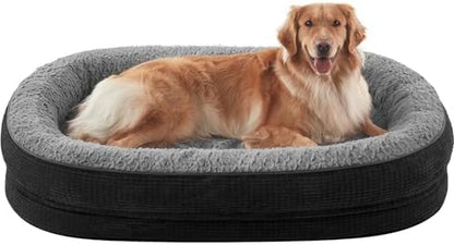 JOEJOY Orthopedic Dog Beds Large Sized Dog, XL Egg-Crate Memory Foam Pet Couch Bed with Bolster Sides, Waterproof Lining, Removable Washable Cover & Non-Slip Bottom, Black