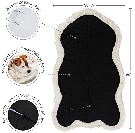Faux Fur Orthopedic Dog Bed, Memory Foam, White w/Brown Tips 60"x35"