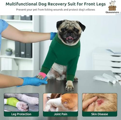 Queenmore Dog Recovery Suit for Front Legs, Adjustable Dog Leg Sleeves to Stop Licking, Breathable Recovery Sleeve for Large Breeds, Wound Care for Pets, Green, L