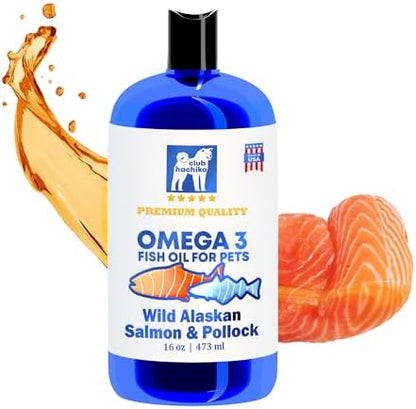 Wild-Caught Alaskan Salmon & Pollock Oil for Dogs – Omega-3 for Itchy Skin, Shedding, Allergies & Joint Support – NASC Certified – 16oz Liquid Food Topper | Club Hachiko