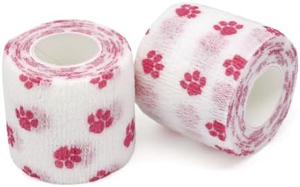 Self Adhesive Bandage Wrap Animal Cohesive Bandage Self Adherent Wrap First Aid Tape for Dogs Cats Horses Birds & Wrist Healing Ankle Sprain (2 Inch White Print 6 Rolls)