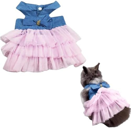 Bunny Dress Rabbit Tutu Skirt Holiday Outfit for Ferret (Denim Pink,XS)