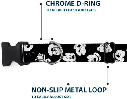 Buckle-Down Plastic Clip Collar - Mickey Mouse Expressions Scattered Black/White - 1" Wide - Fits 11-17" Neck - Medium