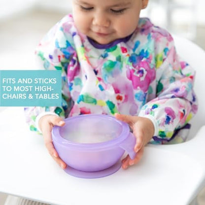 Bumkins Feeding Set with Suction, Includes Spoon and Lid, Training Essentials for Baby-Led Weaning, Toddler Self-Feeding, Babies Eating at 4 Mos Up, Purple Jelly