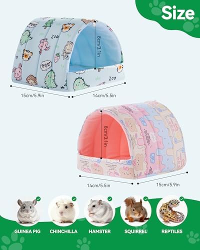 2 Pack Hamster Hideout Bed, Washable Small Animal House Bed Hamster House