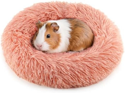 Guinea Pig Bed Soft Washable Donut-Shaped Burrowing Pet Bed for Dwarf Rabbits, Hedgehogs, Chinchillas, Ferrets, Rats Small Animal Mat for Snuggling and Playtime - Pink
