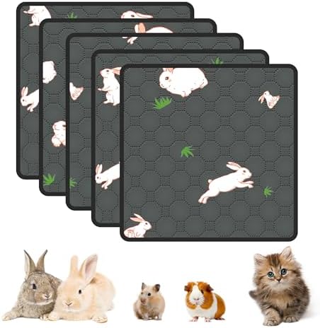 5-Pack Guinea Pig Cage Liner, 12in x 12in Fast Absorption Washable Bedding Pee Pads for Dogs Puppy Rabbit Small Animal Cage Mat, Leakproof & Non-Slip