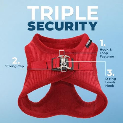 Best Pet Supplies - All Weather Mesh/Plush, Reflective, No Pull Harness for Small, Medium Dogs, Cats - Secure with Hook & Loop Fastener, Buckle, Double D-Rings - Red Corduroy, S