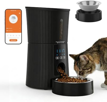 DUMOS 4L Automatic Cat Feeder, Dog Food Dispenser with APP Control, Black