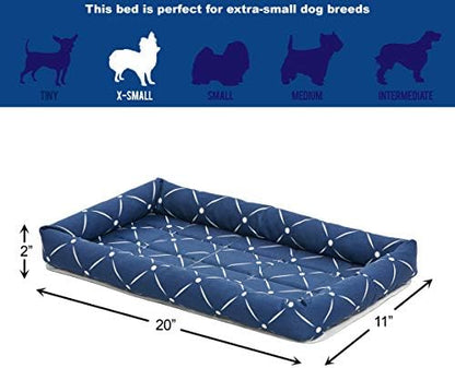 MidWest Homes for Pets 40222-BLD Quiet Time Couture Ashton Bolster Pet Bed, Small Dog/22, Blue
