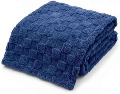 Americanflat 50x60 Jacquard Fleece Throw Blanket - Soft and Breathable Throw Blanket for Couch, Bed, Chair - Fleece Blankets Perfect for Home, Bedroom, or Outdoor Use - Checkered Design in Dark Blue