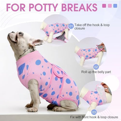 Kuoser Dog Surgery Suit, Soft Dog Spay Recovery Suit Female, Anti Licking Neuter Recovery Suit for Male Dogs, Post-Op Pet Surgical Suit Protective Wear E-Collar & Cone Alternative,Pink Polka Dots S