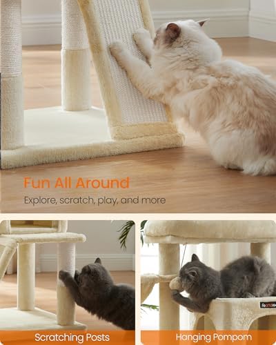 Feandrea Cat Tree, 37.8-Inch Tall Cat Tower, Multi-Level Condo, Beige