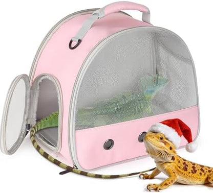 Ventilation Carrier for Bearded Dragon,Guinea Pig Carrier,Guinea Pig Carrier for 2,Reptile Travel Carrier for Lizards Sugar Glider Hedgehog Rat Parrot Birds,Airline Approved Pink