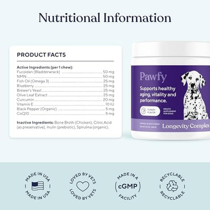 Pawfy NMN Longevity Chews for Dogs with Fucoidan & CoQ10-30 Chews