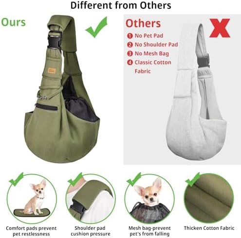CUBY Adjustable Dog Cat Sling Carrier with Padded Hard Bottom Pet Carrier Sling Soft Carrying Puppy Bag for Small Dogs Cats Outdoor Travel(Green)