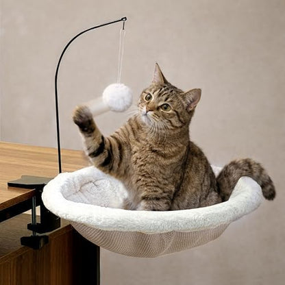 Cat Desk Bed for Home Office – Sunken Clamp-On Cat Hammock Holds 40 lbs | Fits Desks 0.8-2.4", 14" Washable Nest, Non-Slip Heavy-Duty Mount, Space-Saving Cat Perch for Remote Workers