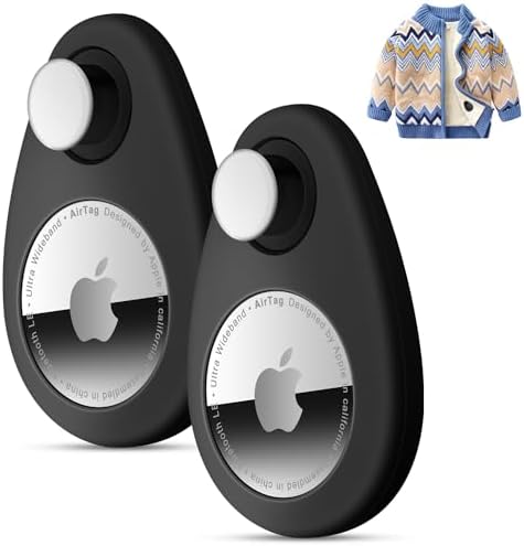 2 Pack Airtag Holder for Kids Hidden,GPS Tracker Case, Anti-Removal Airtag Silicone Case with Pins, Suitable for Children, Elderly, Pets, Backpack, Luggage(Black, Black)