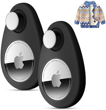 2 Pack Airtag Holder for Kids Hidden,GPS Tracker Case, Anti-Removal Airtag Silicone Case with Pins, Suitable for Children, Elderly, Pets, Backpack, Luggage(Black, Black)