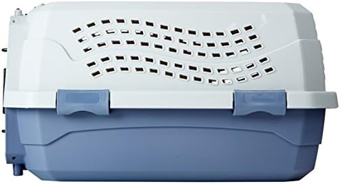 Amazon Basics 2-Door Top-Load Hard-Sided Pet Travel Carrier for Cats and Small Dogs, 19" L x 12.6" W x 10" H, Gray & Blue