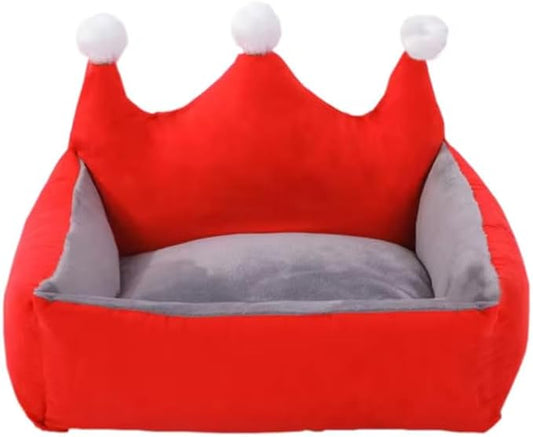 Cute Crown Pet Princess Beds for Small Dogs Luxurious Crown Dog Priness Beds Winter Warm Puppy Cat Sofa Bed Shih Tzu Yorkies Kennels Removable Mascotas Supplies (Red Crown, S Below 4.0kg)