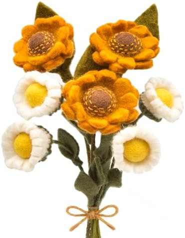 Glaciart One Felt Sunflower and Daisy Artificial Bouquet | Reusable, Washable and Essential Oil Ready Multi Color Artificial Flowers w/Bendable Wire Stems | Great Gift or Home/Event Decorations