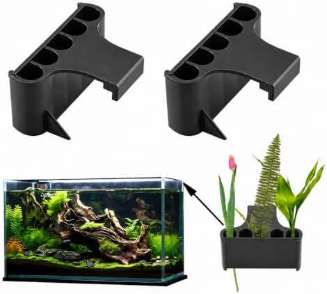 Aquarium Plant Holder,Fish Tank Plant Holder,Aquarium lid Clips,Aquarium Plant Pot,Hydroponic Fish Tank Planter, Aquatic Plant Cup for Aquascape Decorations (Black, 2PCS Rimmed)