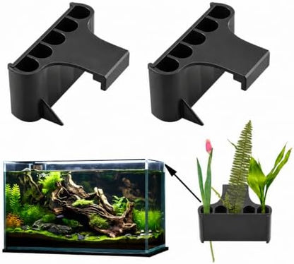 Aquarium Plant Holder,Fish Tank Plant Holder,Aquarium lid Clips,Aquarium Plant Pot,Hydroponic Fish Tank Planter, Aquatic Plant Cup for Aquascape Decorations (Black, 2PCS Rimmed)