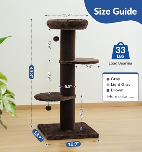 Cat Craft 43" Short Plush Cat Scratching Post with Perch & Bed, Brown