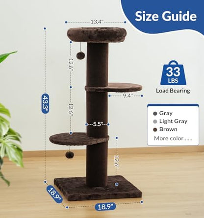 Cat Craft 43" Short Plush Cat Scratching Post with Perch & Bed, Brown