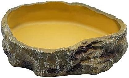 Reptile Water Dish,Resin Reptile Rock Food Feeder Bowl, Water and Food Bowl,Terrarium Decor for Leopard Gecko, Lizard,Spider,Turtle,Scorpion, Chameleon,Hermit Crabs (L, Yellow)