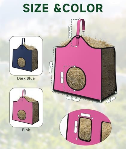 Hay Feeder for Goats and Horses - Slow Feed Design, Heavy Duty Hanging Hay Bag for Barn, Trailer & Paddock, Easy to Hang & Clean(2pcs, Pink)