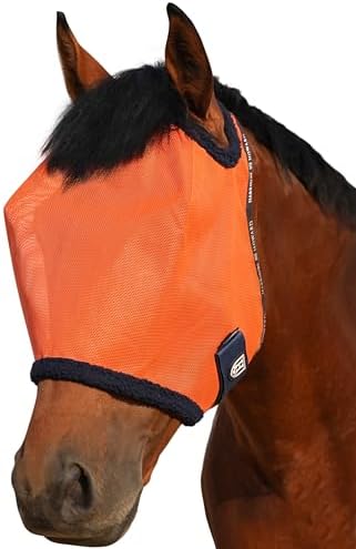 Harrison Howard All Round Mesh Horse Fly Mask UV Protective with Fleece Padded Edging Vibrant Orange XL