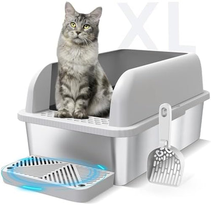 Suzzipaws XL Enclosed Stainless Steel Cat Litter Box for Big Cats